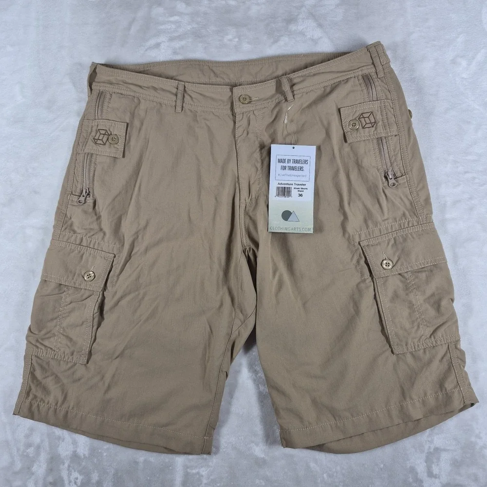 Clothing Arts Cargo Shorts Men's 36 Beige P Cubed Travel Pickpocket Proof NWT